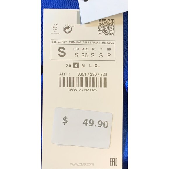 Zara Womens Royal Blue Satin Tie-Front Dress Small Mini V Sheath Sexy New - Picture 8 of 10